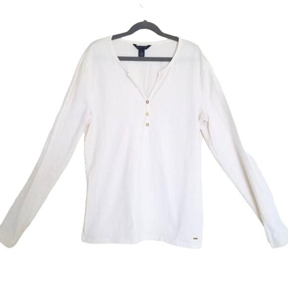 Tommy Hilfiger white long sleeve light weigh shirt with gold buttons size medium - Picture 1 of 3